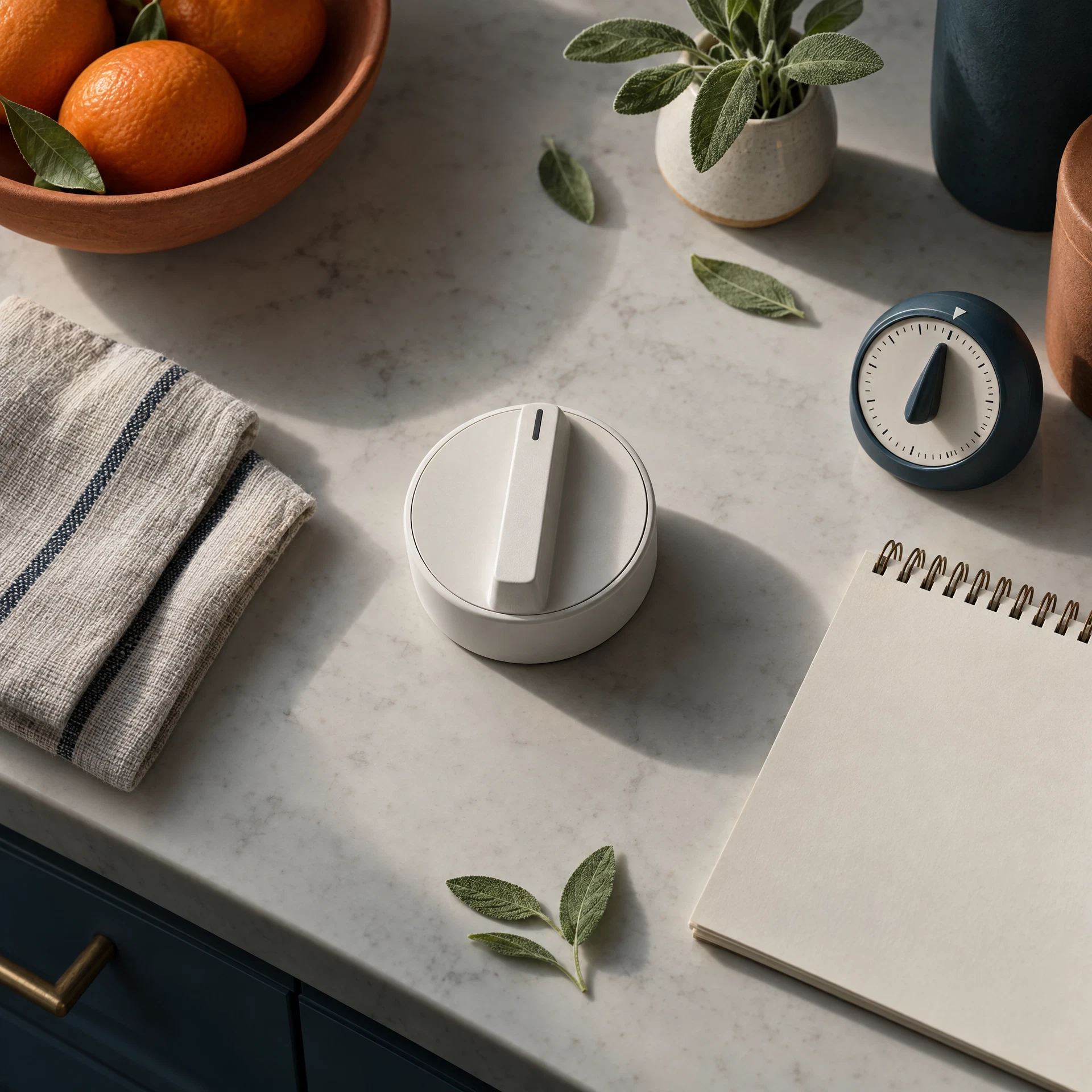 Care items arranged on a clean kitchen counter