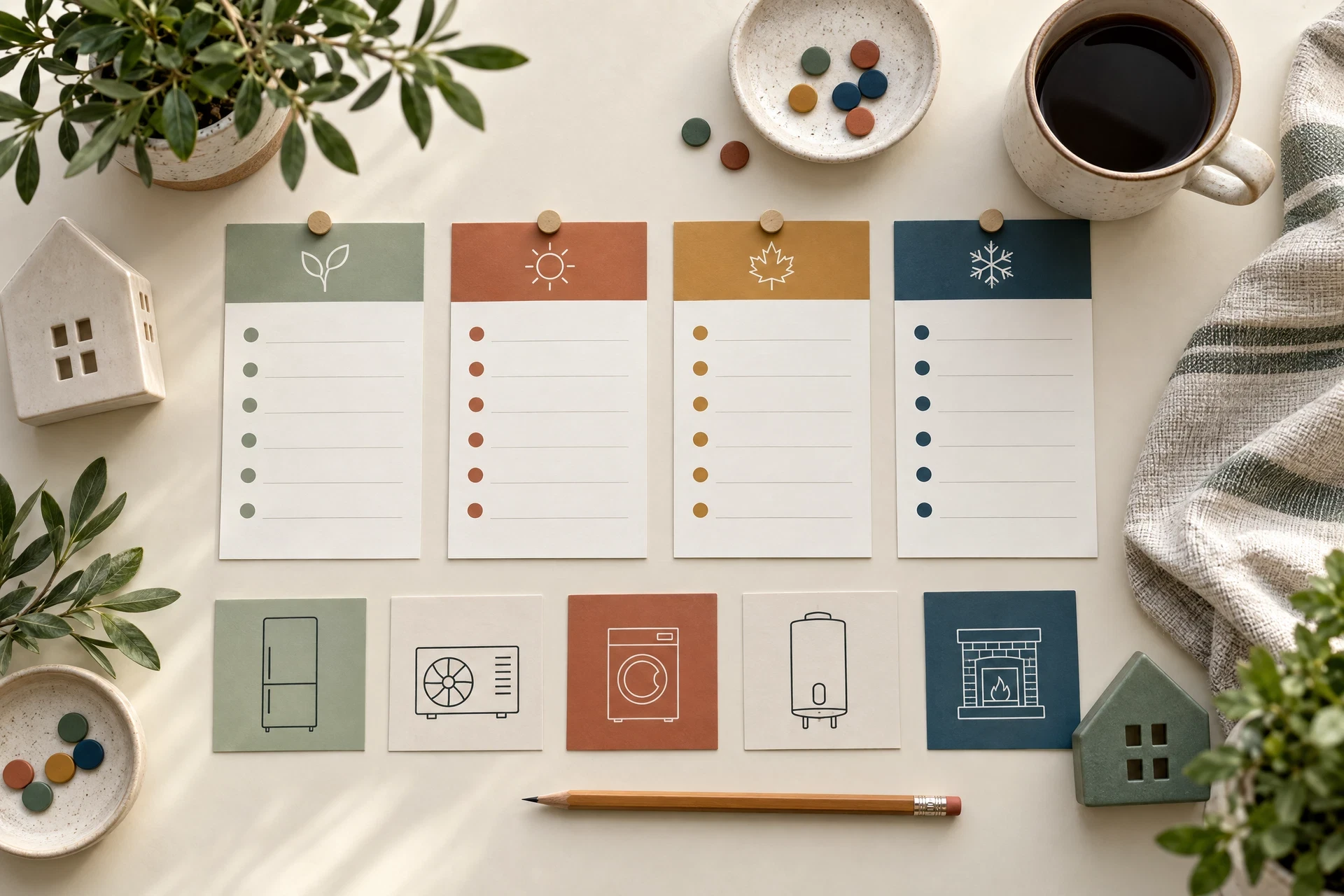 Seasonal home care planning board with blank cards